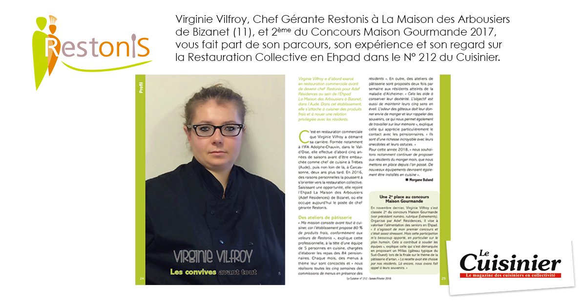 adefresidences's tweet photo. Virginie Vilfroy, Chef Gérante Restonis, filiale restauration @adefresidences a été interviewée par le magazine Le Cuisinier. Découvrez le parcours original de celle qui a mené La Maison des Arbousiers à la deuxième place du Concours Maison Gourmande.
https://t.co/lQeP2BURG6 https://t.co/Rj26AvxNOb