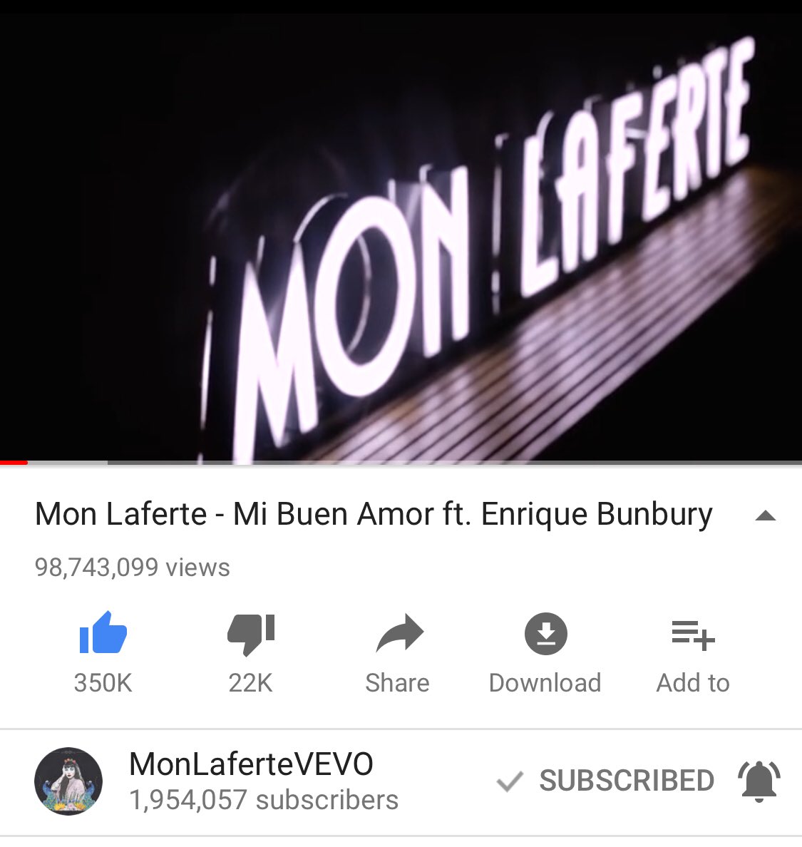 Estamos a nada! Reproduzcan mucho #MiBuenAmor, ya casi llegamos a los 100M 😍 ¡Vamos que si se puede! 👏🏻 <a href="/monlaferte/">Mon Laferte</a>