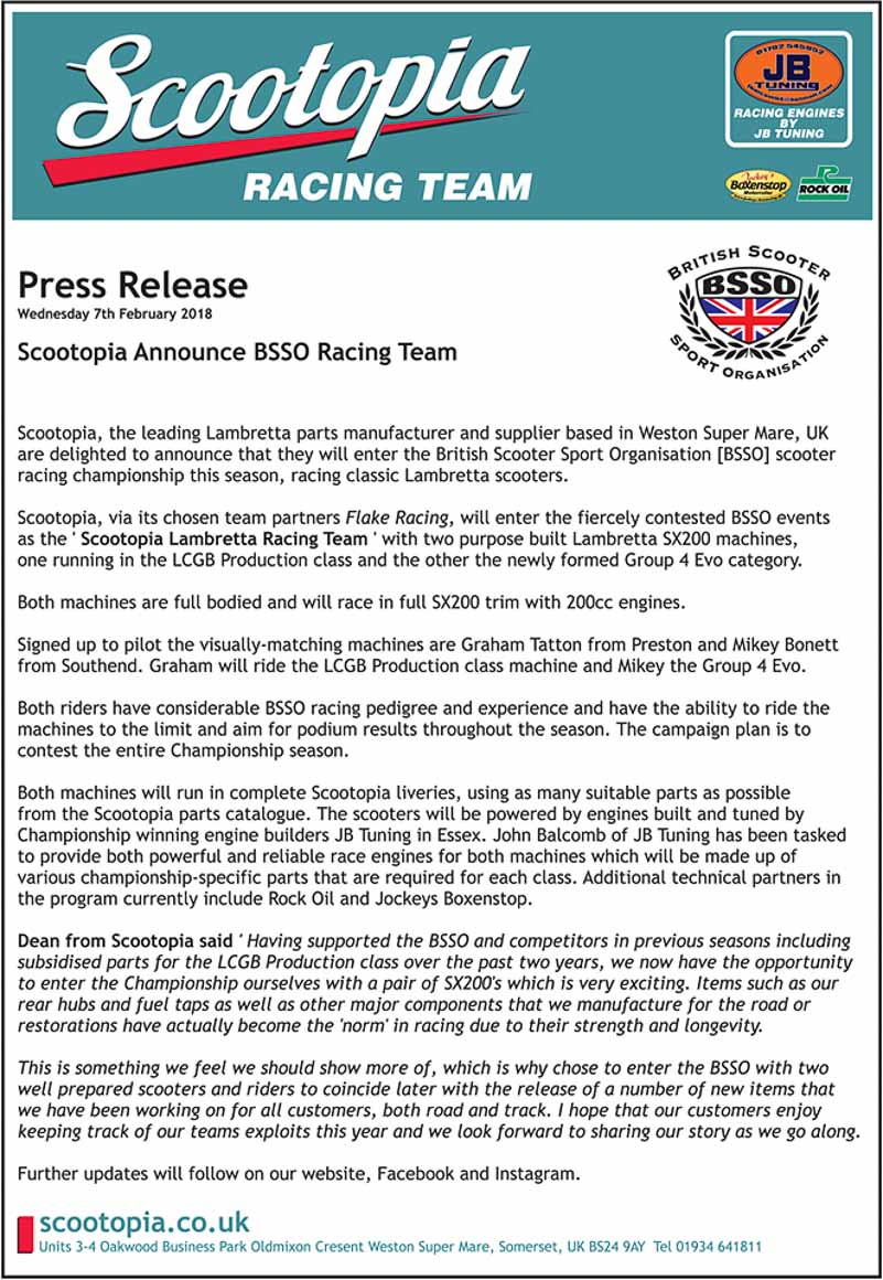 ScooterLabUK's tweet photo. Lambretta SX 200s take to the track in new Scootopia Lambretta Racing Team: https://t.co/ulvq469Xif #BSSO #JBTuning #Scootopia #LCGB #lambretta https://t.co/q7G8xAbBUA