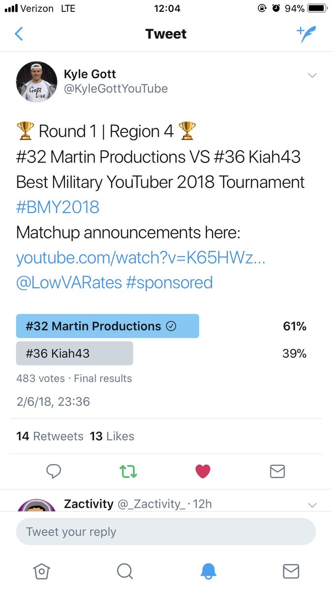 ThePowerStache's tweet photo. I won the first round! Out of 483 voters, 295 voted for me. That’s amazing, on to the next round #MartinProd #BMY2018 https://t.co/WB3th34YMs