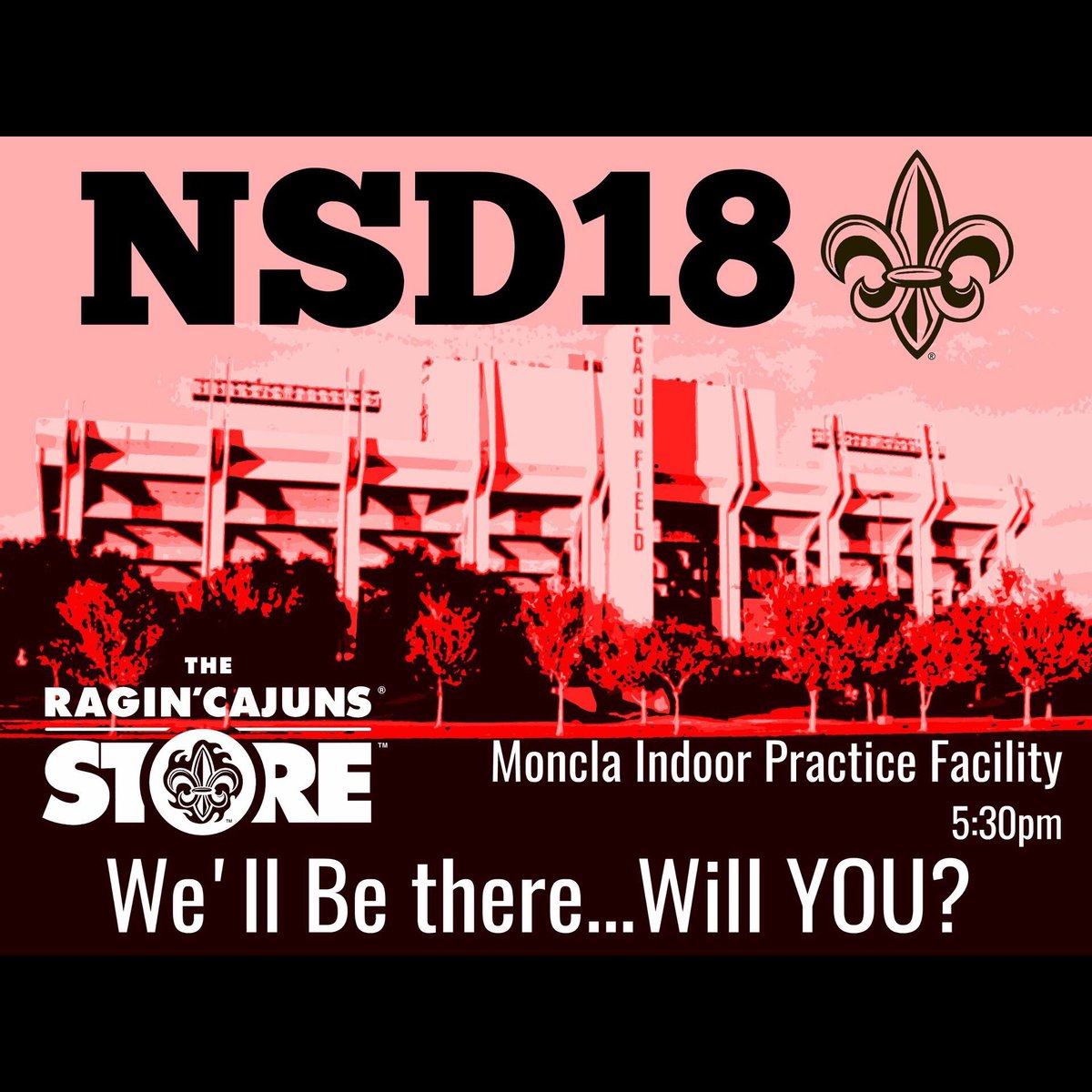 RaginCajunStore's tweet photo. We're headed out to the National Signing Day Social at the Moncla Indoor Practice Facility tonight. They will introduce the New Cajun Crew to you and we'll introduce a few new things of our own! #geauxcajuns #NSD18 #ShopRCS https://t.co/N4R4QWaafR