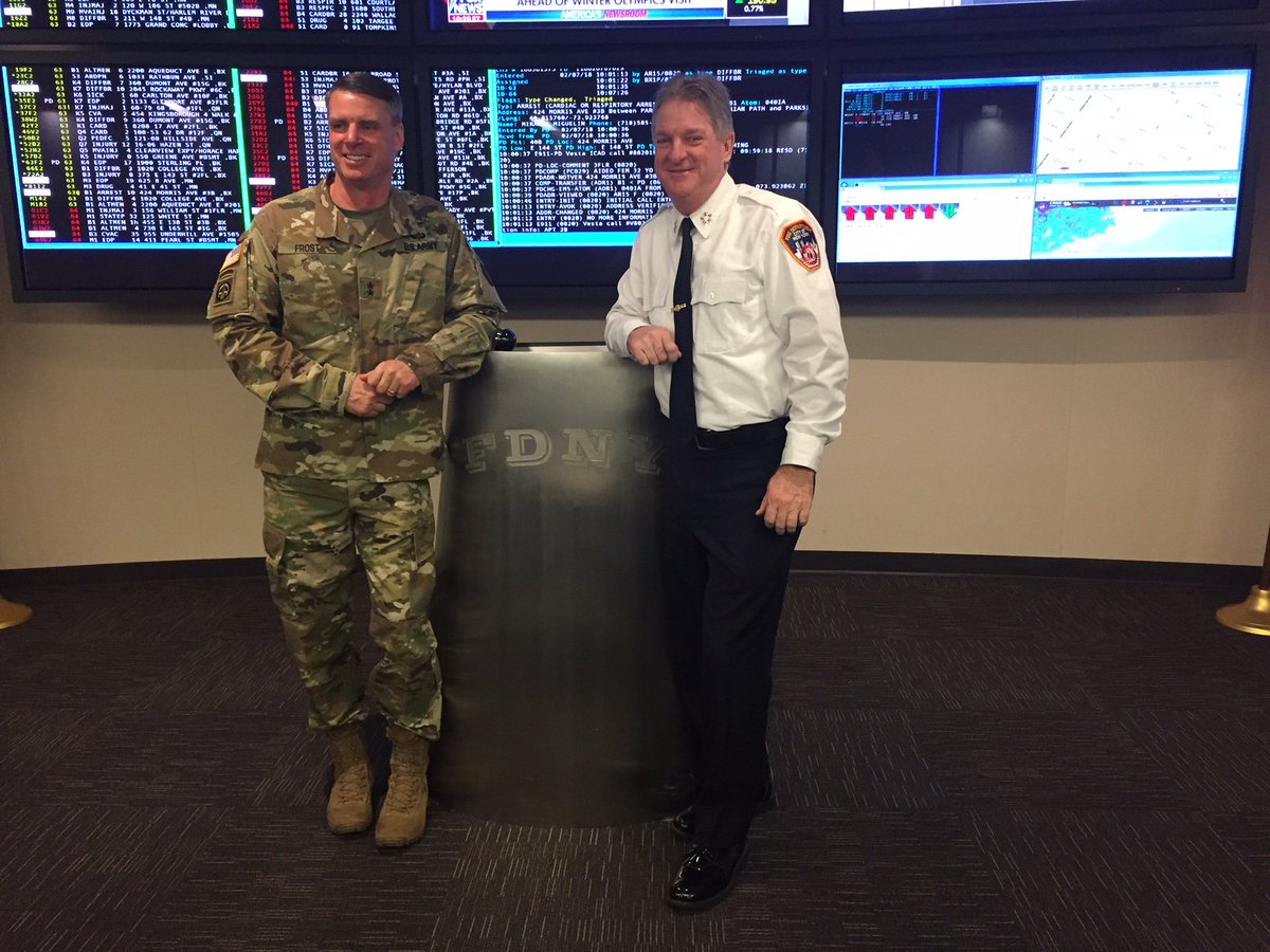 FDNY's tweet photo. Today #FDNY Chief of Department Leonard welcomed Major General Malcolm Frost, U.S. Army Center for Initial Military Training, to FDNY HQ in #Brooklyn https://t.co/rHcUr5ZYgG