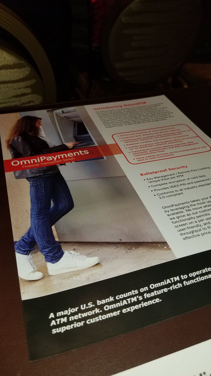 JessicaNievesPR's tweet photo. #ATMIA2018 @OmniPaymentsLLC 
Meet OmniATM!
Keynote started, yet another exciting day at ATMIA US! https://t.co/s6ymTkCvT6