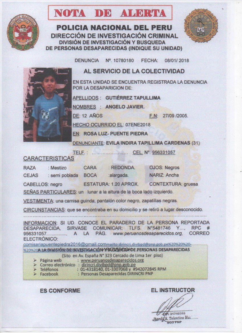 Angelo Gutiérrez de 12 años