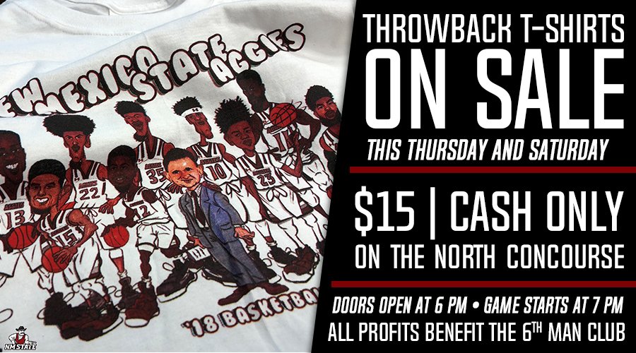 NMStateMBB's tweet photo. Two more chances to get this beauty of a shirt 😍
These will be on sale during the CSU Bakersfield and Grand Canyon games at the Pan Am. But you gotta bring $15 CASH!
#CashMoney #OldSchool #KeepinItReal https://t.co/RuV0v9fxh2
