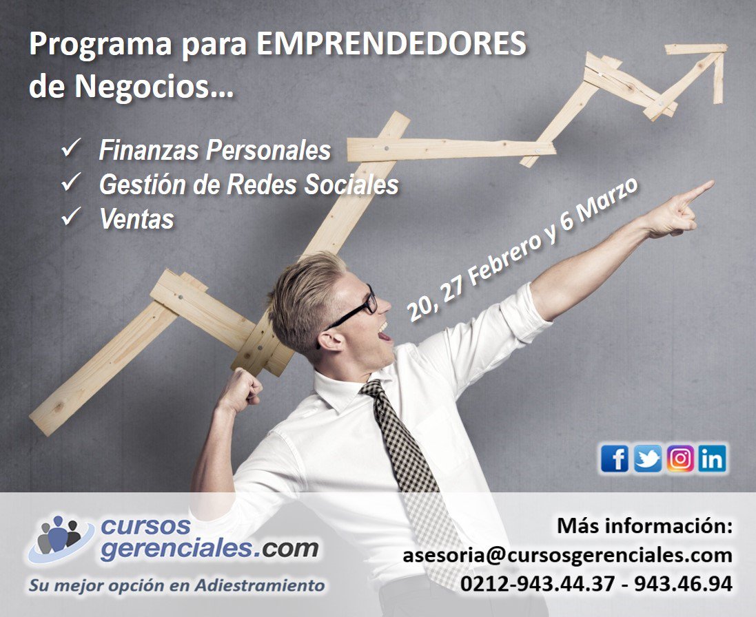 cursosgerencial's tweet photo. Programa para Emprendedores de Negocios...
Finanzas Personales, Redes Sociales y Ventas.
Más información y detalles del Programa en nuestra web: https://t.co/CfkWGYNISb o escríbenos a nuestro correo: asesoria@cursosgerenciales.com https://t.co/xK7cOrrpce