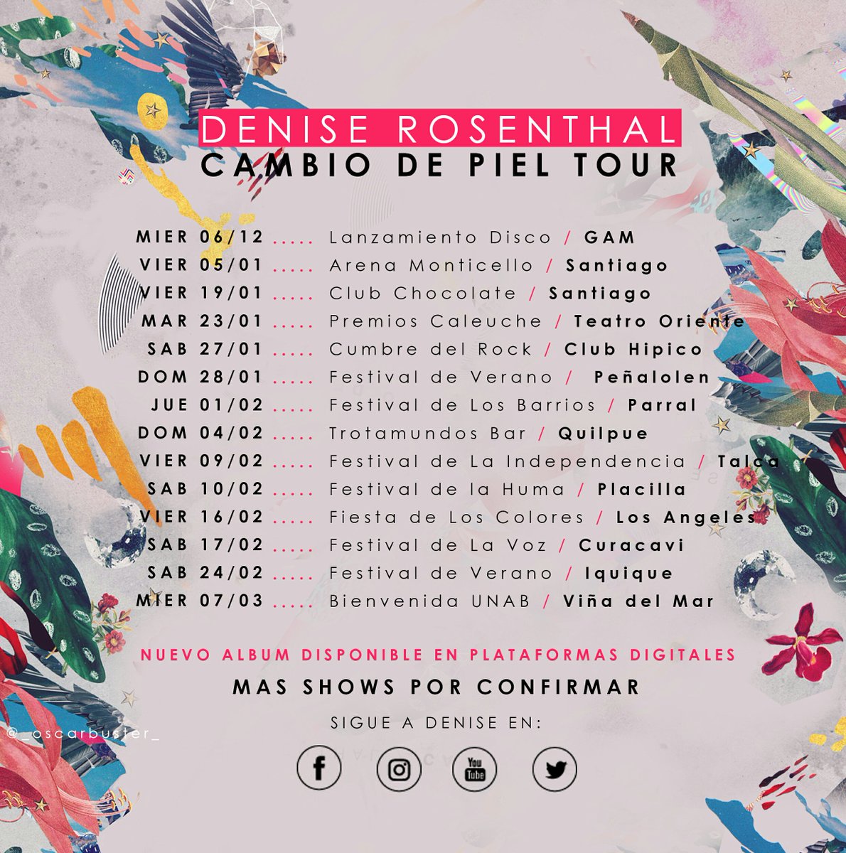 ¡Nuestra querida <a href="/NissRosenthal/">Denise Rosenthal</a> continua el #CambioDePielTour este viernes en el #FestivalDeTalca!

Revisa mas fechas a continuacion y dale play al videoclip -> youtu.be/r8wNl46wOxk <a href="/umusicchile/">Universal Music Chile</a>