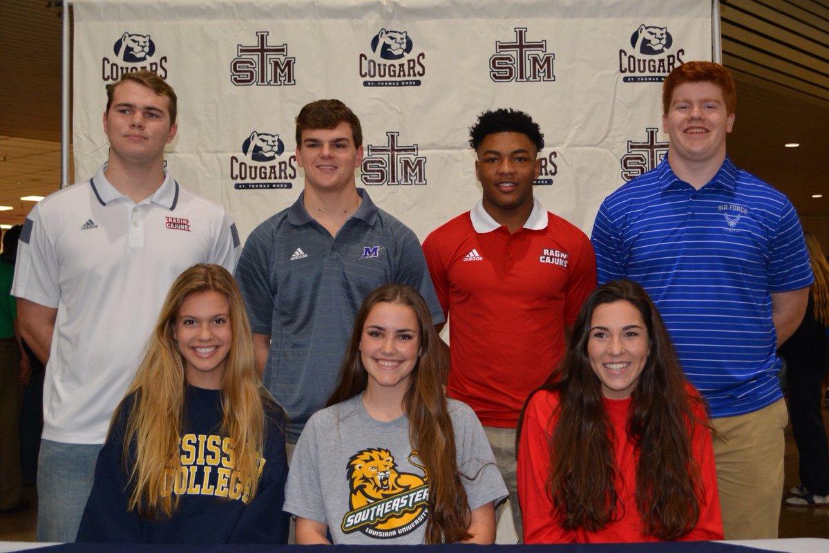 STMCatholicHS's tweet photo. It’s signing day for these Cougars! Congrats! 🏉⚽️ #nsd18 #LHSAASigningDay @stmfootball @STMathleticsnow @stmtailgating @stmcougarcast @STMPrints https://t.co/x4TYzHznQC