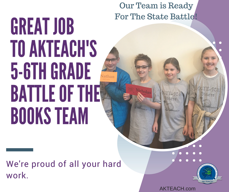 AKTEACH_Program's tweet photo. #aklearns Our 5-6th grade homeschool Battle of the Books team won their district battle and they are getting ready to head into the state battle. #gootters https://t.co/skJePJUCXm