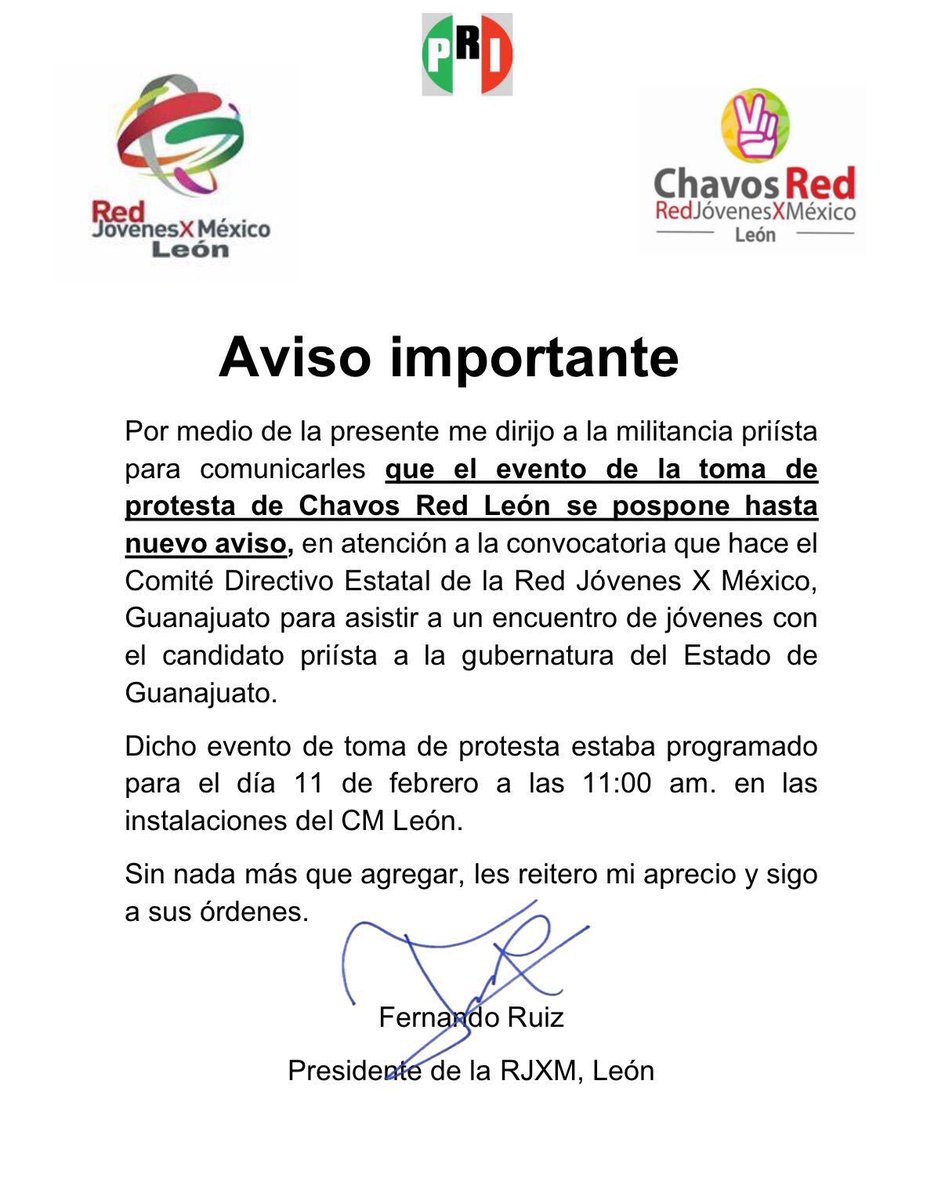 RJXMLeon's tweet photo. AVISO IMPORTANTE. https://t.co/Mm4n0bph1L