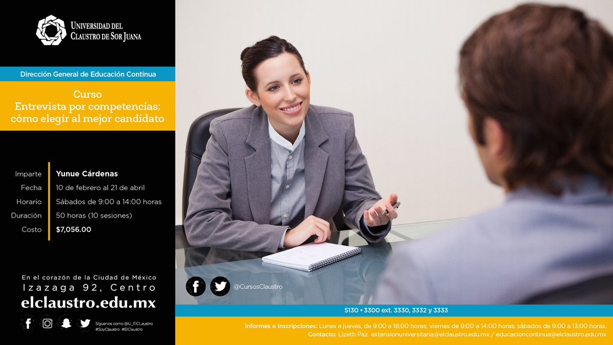 CursosClaustro's tweet photo. Aprende a elegir al mejor candidato para tu empresa con nuestro curso-taller. Iniciamos el 10 de febrero https://t.co/jdRaq8qNop
#FormaciónClaustro https://t.co/pHFPN8pyMo