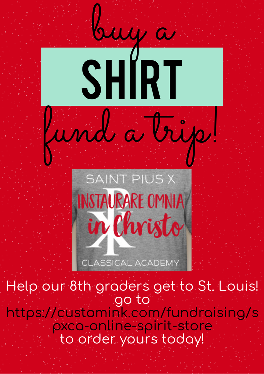 StPiusXCA's tweet photo. Help support our 8th Graders as they head on their trip to St. Louis and get a cool SPXCA shirt!
  
short sleeved: 
https://t.co/lXv84h2zkE 
long sleeved: 
https://t.co/7o1rAHnbqn https://t.co/vMzHxpufyI