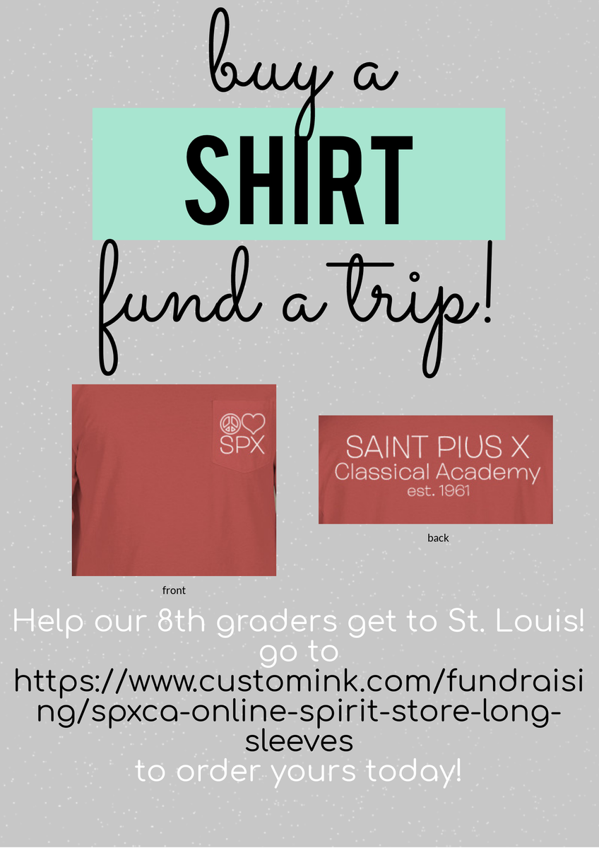 Help support our 8th Graders as they head on their trip to St. Louis and get a cool SPXCA shirt!
  
short sleeved: 
customink.com/fundraising/sp… 
long sleeved: 
customink.com/fundraising/sp…
