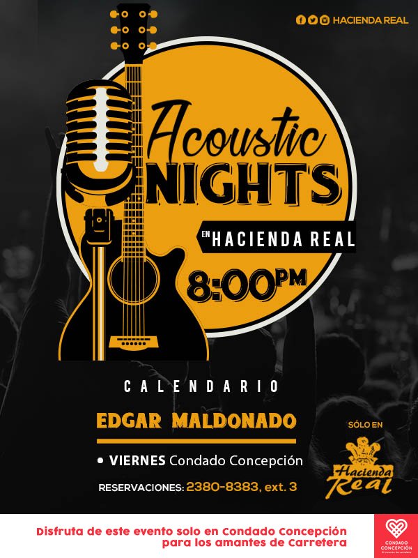 cconcepciongt's tweet photo. Una noche acústica junto a Edgar Maldonado y Hacienda Real de Condado Concepción. Te esperamos cada Viernes de Febrero para disfrutar de una excelente velada. Reservaciones al 2380-8383. Ext 3. https://t.co/TgkIQxPKgf