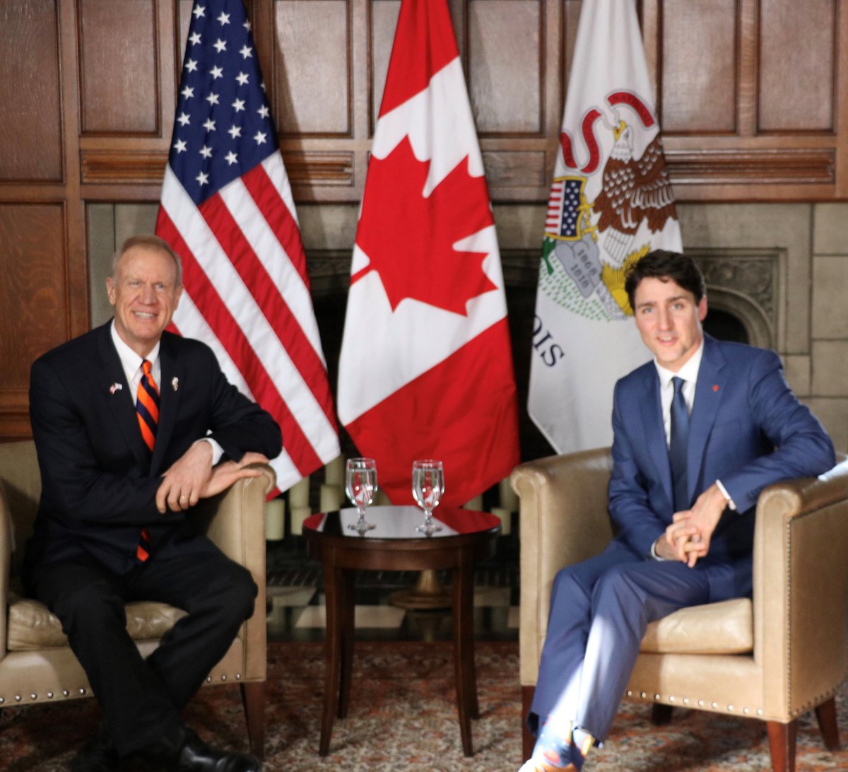 GovRauner's tweet photo. Met with Canadian Prime Minister @JustinTrudeau to discuss ways to promote stronger economic and tourism ties between Canada and Illinois. Canada is a strong partner and we are eager to work with our fellow North Americans on economic growth. https://t.co/BWnIrEWNmE