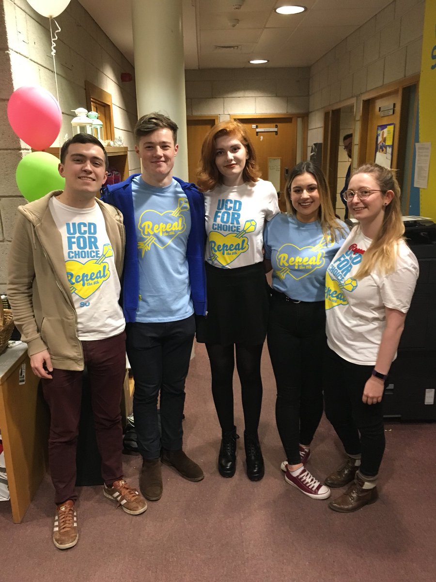 UCDFORCHOICE's tweet photo. Committee (minus @ArmadilloOwl) so excited to be at our Repeal launch in UCD Student Centre tonight! Special guest speakers are @AnaCosgrave and Anne Marie Hourihane! 💙💛 #ucdforchoice https://t.co/pnXuuNEsht