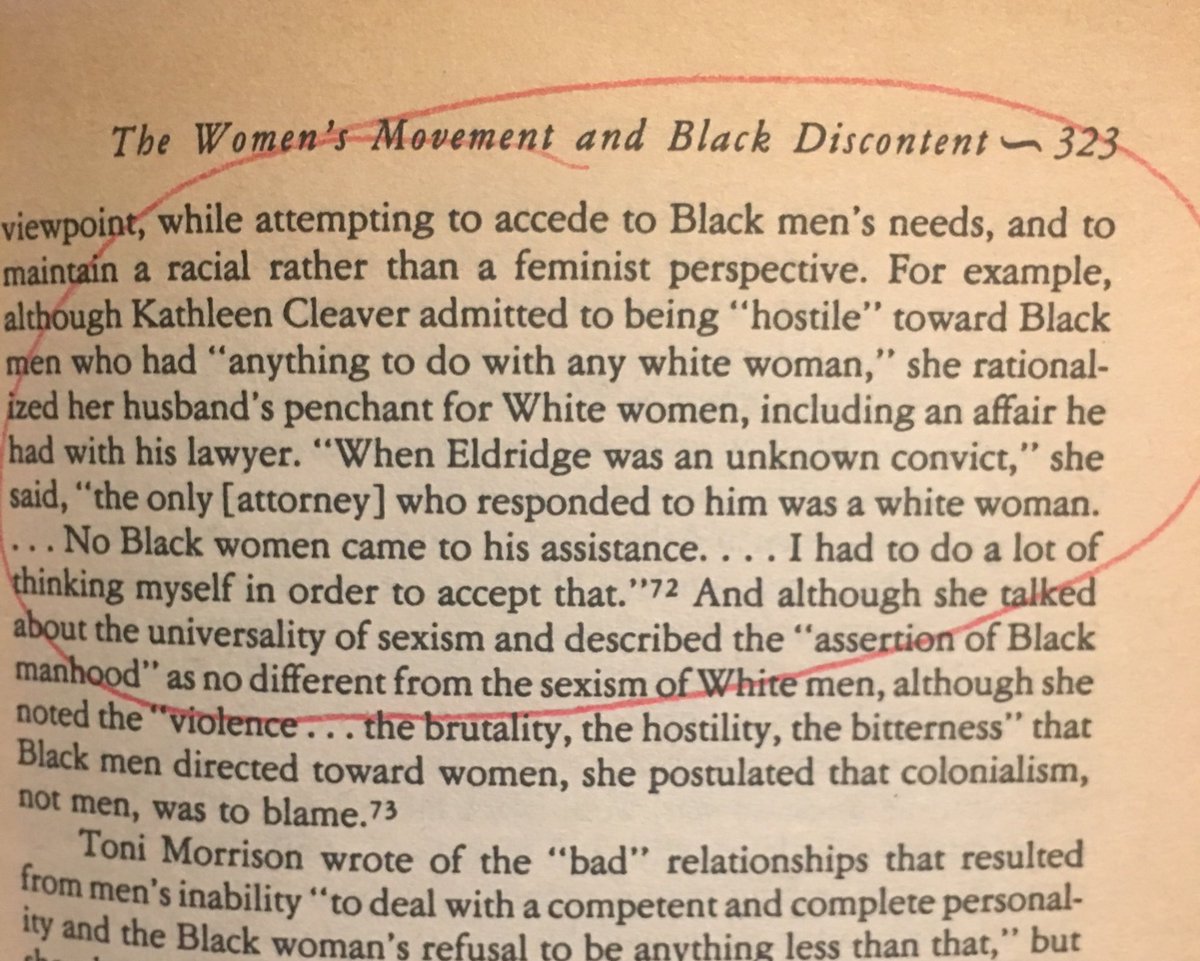 Lexual__'s tweet photo. It was important for Black Panther women to “maintain a racial rather than a feminist perspective.” Read Kathleen Cleavers words on Eldridge cheating on her with a white woman https://t.co/NYoTmnvV5n