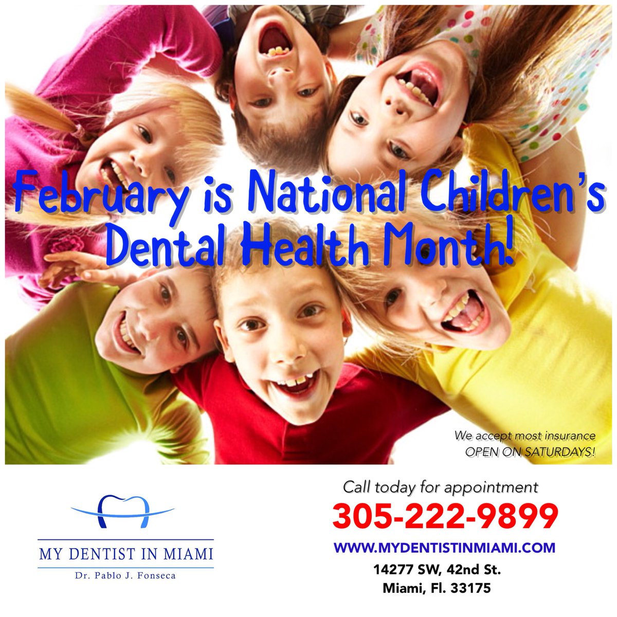 DentistforMiami's tweet photo. February is National Children’s Dental Health Month!...
Call today for appointment 305-222-9899
#MyDentistinMiami #february #nationalchildrensdentalmonth #miamismiles #children #kids #DentalClinic #miamidentist #Dentist #Miami #Family #healthy #Smile https://t.co/q0IO2qbzjH