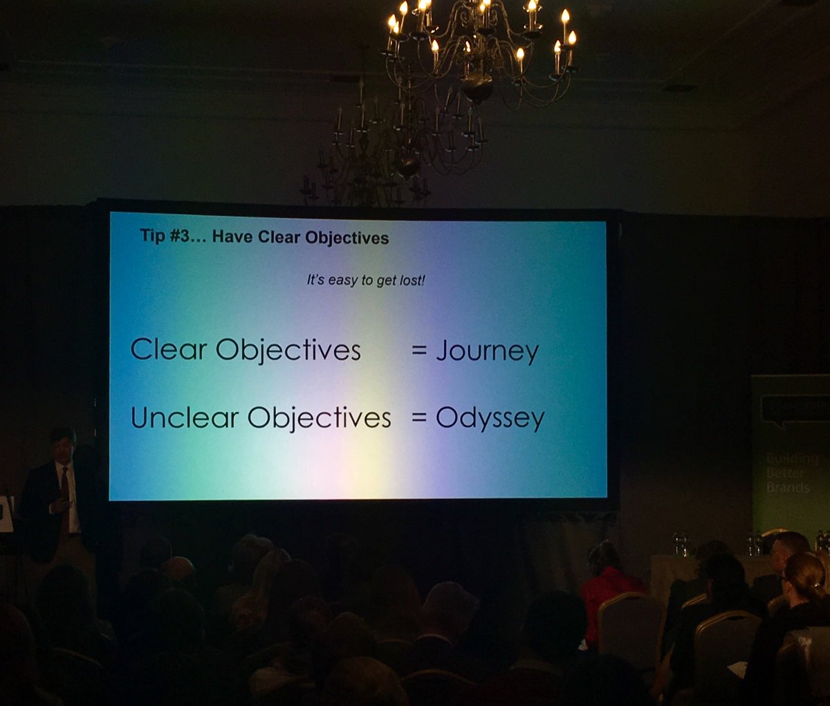 David_Deeley's tweet photo. “Clear objectives, you’re on a journey. Unclear objectives, welcome to the odyssey!” @ahadafridi @Bordbia #BordBiaBrand https://t.co/f5IV9FIdLI