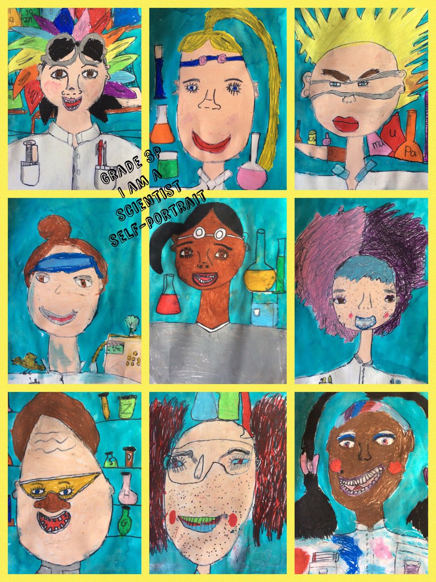 RubyPerks's tweet image. So pleased with our Grade 3 “I am a scientist” self-portraits. @ParklandsTweet