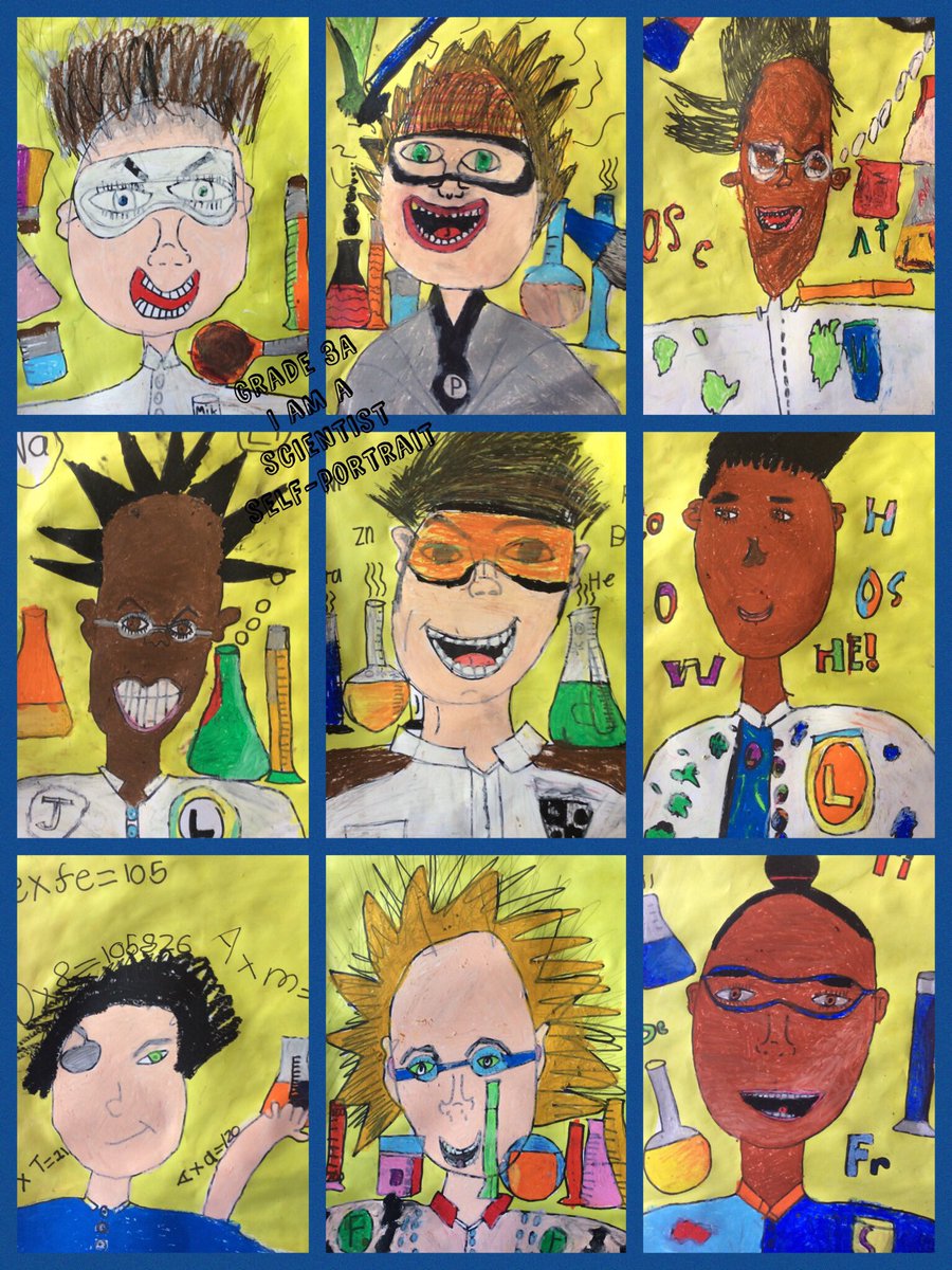 RubyPerks's tweet image. So pleased with our Grade 3 “I am a scientist” self-portraits. @ParklandsTweet