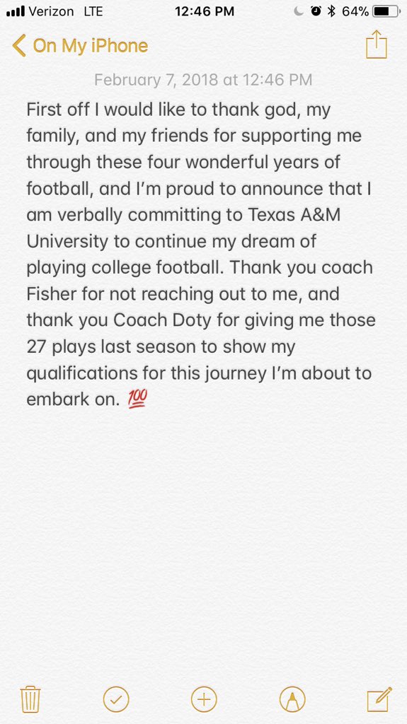 Logan_Caudill22's tweet photo. Proud to announce my verbal commitment to Texas A&amp;M University. Thank you all for all of your support through this journey of mine #gigem #2018SigningDay https://t.co/ygDiRQkxj4