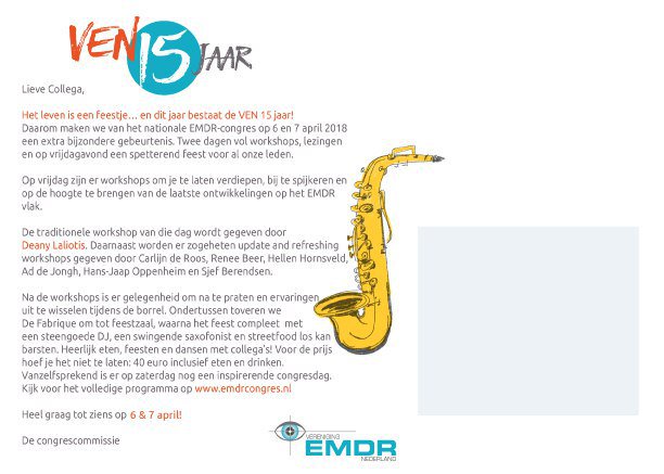 VerenigingEMDR's tweet photo. De VEN bestaat dit jaar 15 jaar, reden voor een feestje! Kom je naar het #EMDR congres op 6 &amp; 7 april in Utrecht, schrijf je dan ook gelijk in voor het feest. Voor maar €40 kun je lekker eten, drinken, dansen en bovenal veel plezier hebben! https://t.co/owFYVw13Le https://t.co/ccbkFnY9IV