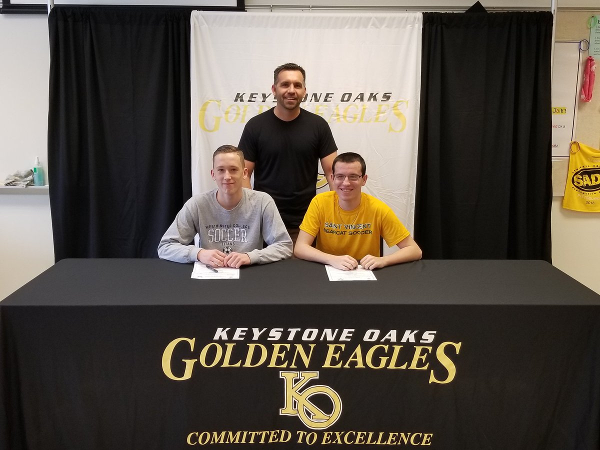 KOEaglesSoccer's tweet photo. Today is National Letter of Intent Day, congrats to Seniors @AustinOleksak and @natetaylor_10 who signed today to continue playing soccer at the next level! Austin will be headed to Saint Vincent and Nate will headed to Westminster. #NSD18 https://t.co/ZLM2FT7YTG