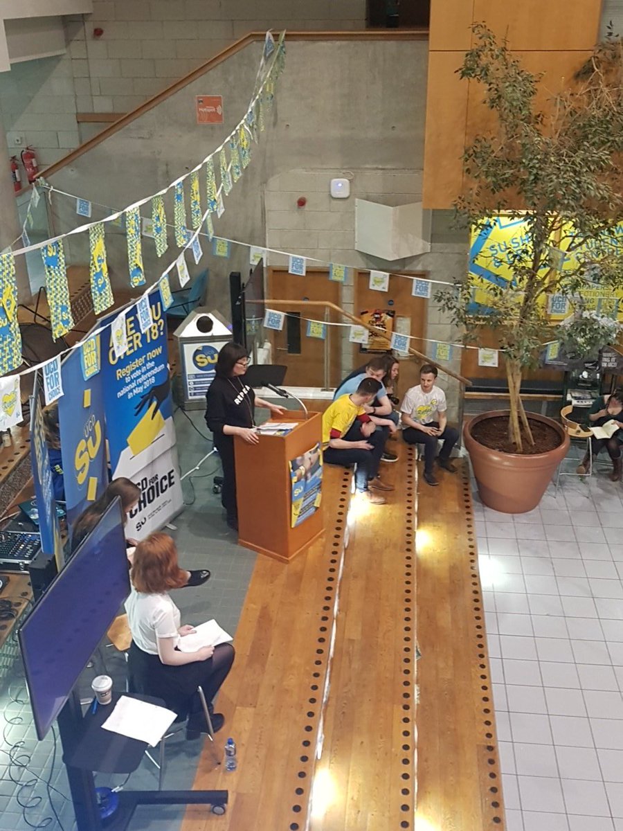 CollegeTribune's tweet photo. Crowd listening aptly to Irish Times journalist and long time activist Ann Marie Hourihane. #ucdforchoice https://t.co/GcTLha3CX7