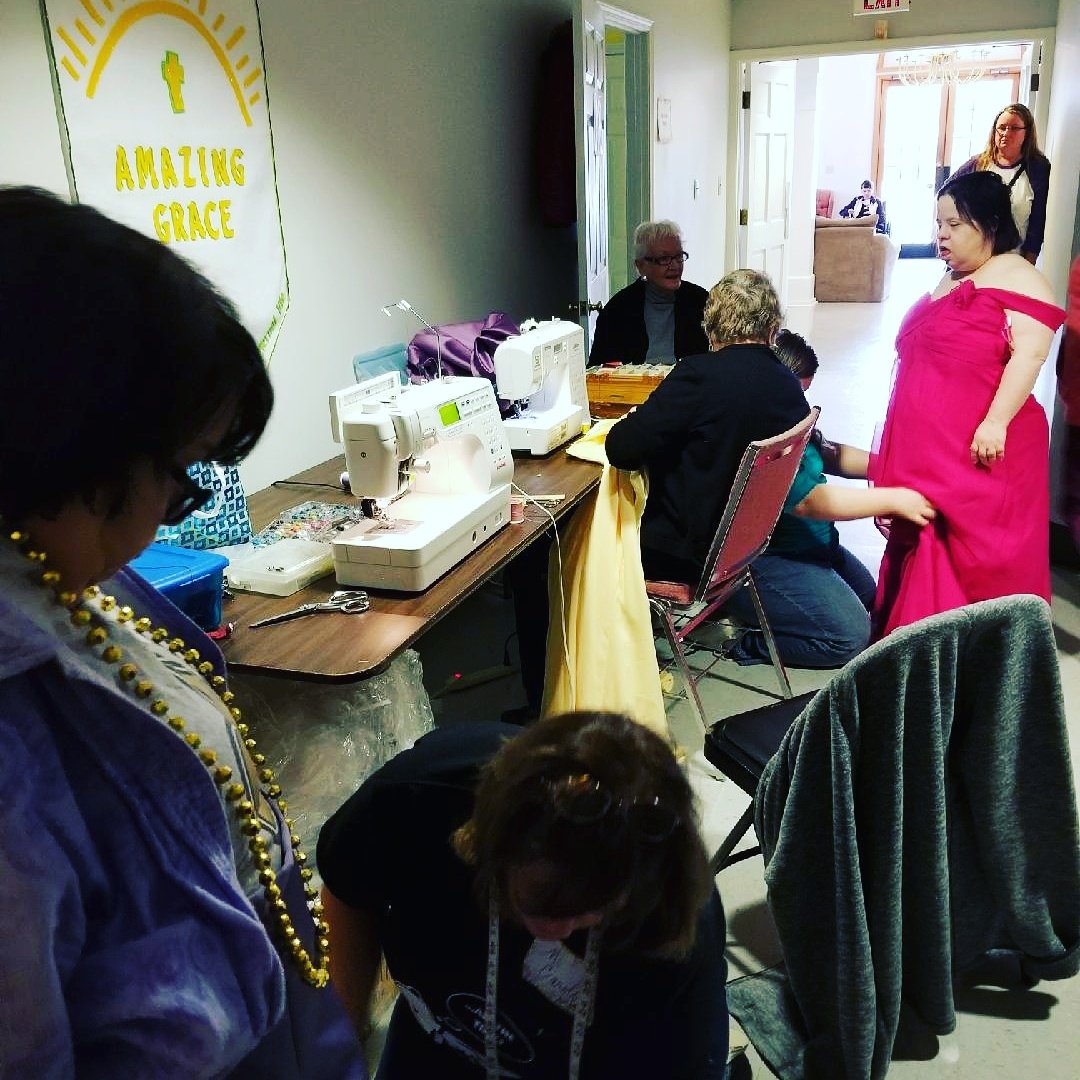 SAVELIV35's tweet photo. Seamstresses working hard for our Night To Shine Queens! #NightToShine #giveback https://t.co/B5Y72Src3d