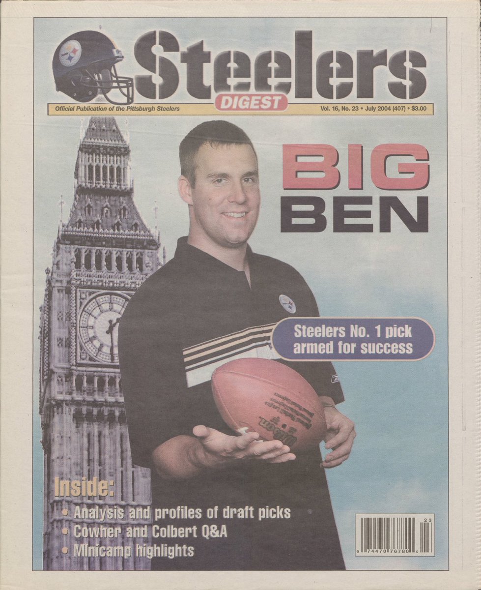 steelers's tweet photo. The cover of #SteelersDigest from July 2004, announcing our first-round draft pick Ben Roethlisberger. 

#tbt #FromTheVault #SteelersHistory https://t.co/QgcK1vyaal
