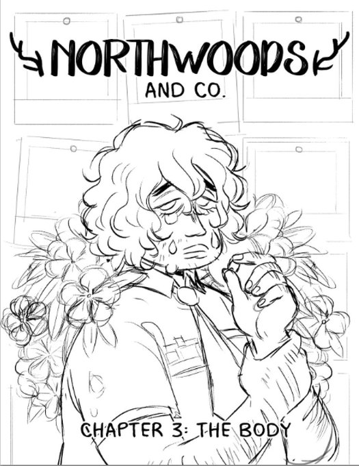 WIP!!!! still chugging away on northwoods,,,i probably won't share the actual pages im doing for the pitch on here bc theyre from a scene sort of deep in the comic but heres the proposed cover ???? 