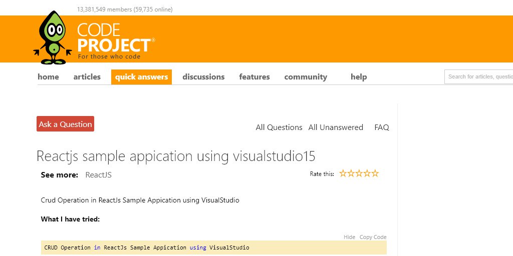 taswarbhatti's tweet photo. Reactjs sample #appication using visualstudio15 | https://t.co/B8nxfHo7s9 https://t.co/3ULLjcwENJ