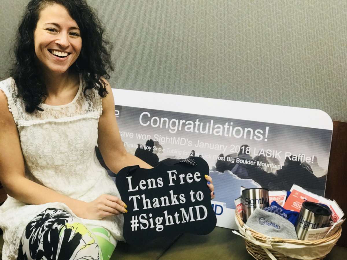 sightmd's tweet photo. Congratulations to our January #LASIK raffle winner, Casiah! Her wonderful review celebrating her experience after LASIK with #SightMD, with a little help from our very own Dr. Martin, gave us a reason to celebrate with her! #Raffle #Giveaway #WednesdayWinner #inspiration https://t.co/gvOm0O8q06
