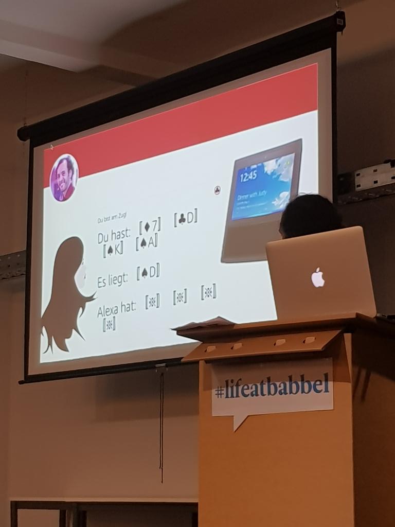 NINJAPOLY's tweet photo. Our #DDteam learning how to play cards on @amazonecho with @FlorianHollandt at the #MakersEdition https://t.co/YvHXmsztGN