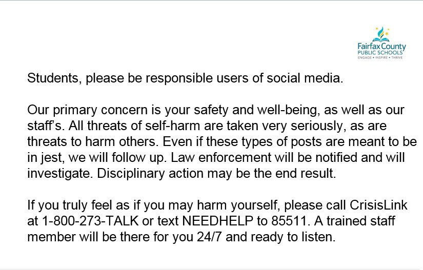 fcpsnews's tweet photo. Students, please read the attached message. https://t.co/W4WB7OeYjw