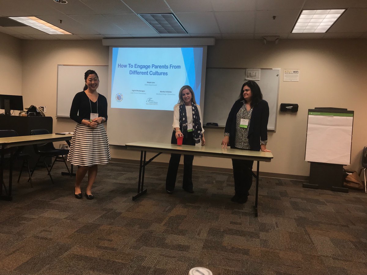 Mayte Lara, Martha Holloday &amp; Ingrid Montenegro present at the KSU ESOL Conference about the BCL Program in FC. Awesome strategies being shared for getting our International families engaged!