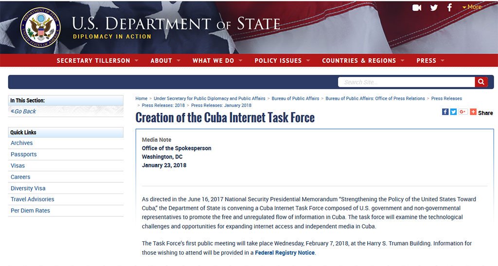 FelixLlerenaCUB's tweet photo. Los cubanos necesitamos conectarnos al mundo, la libertad de información es un derecho para cada ser humano. #EstadosUnidos decide iniciar sus recomendaciones para ampliar internet en #Cuba. Las conclusiones finales deberán estar listas para febrero de 2019 #CubaInternetTaskForce https://t.co/0cqFxCI22F