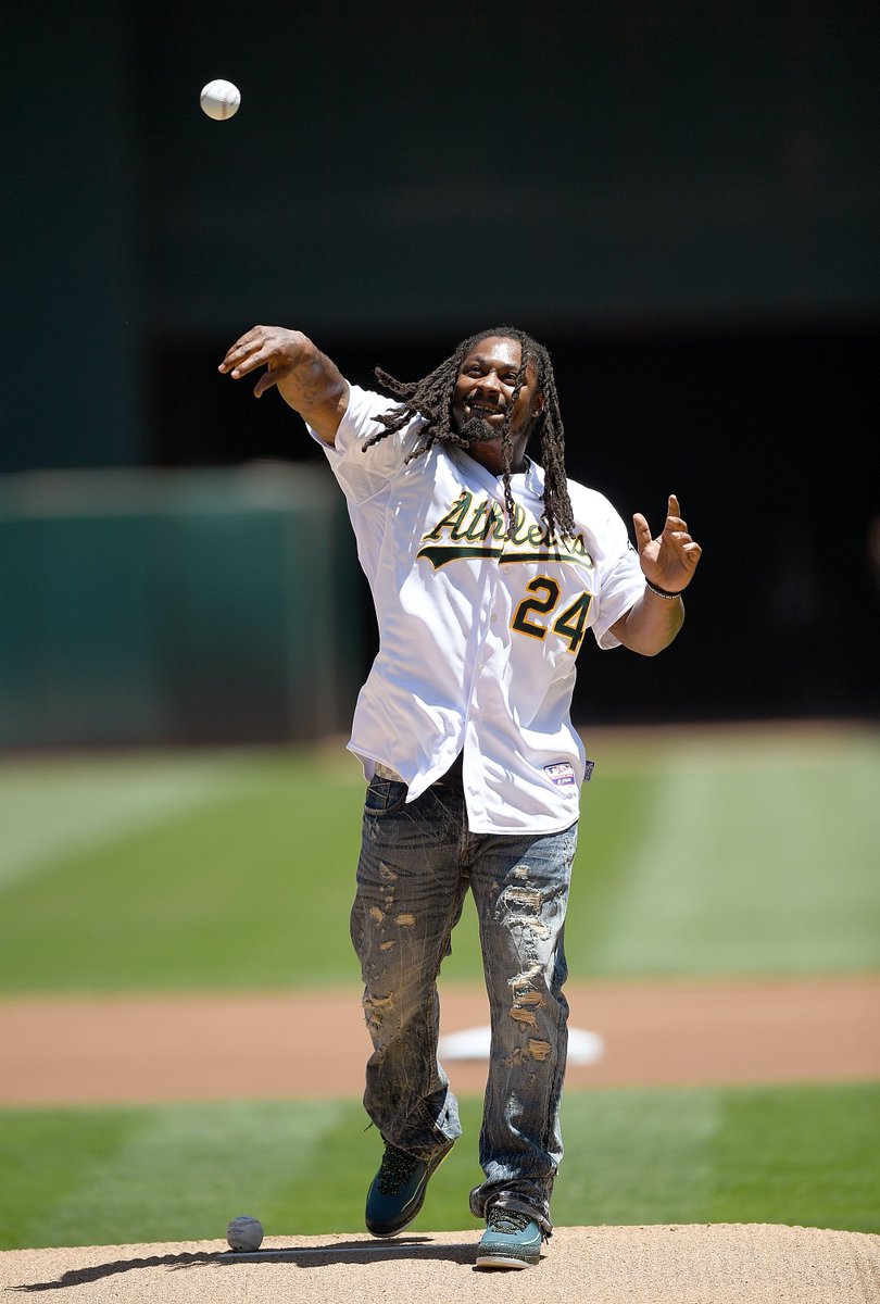 Athletics's tweet photo. @Yankees @DangeRussWilson Hey @MLB, can we sign Marshawn Lynch somehow? https://t.co/W55m3OEman