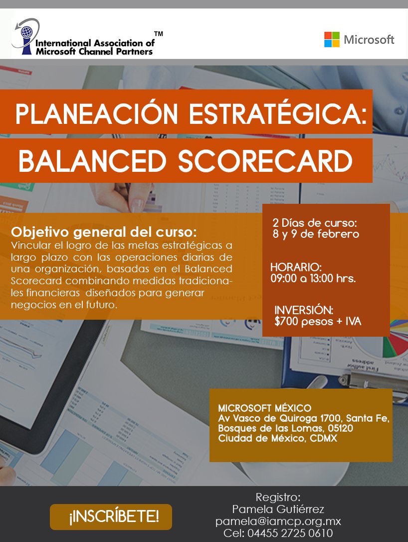 IAMCPMexico's tweet photo. La @IAMCPMexico te invita al taller de "Planeación estratégica: balanced scorecard". https://t.co/k7corB2bJ8