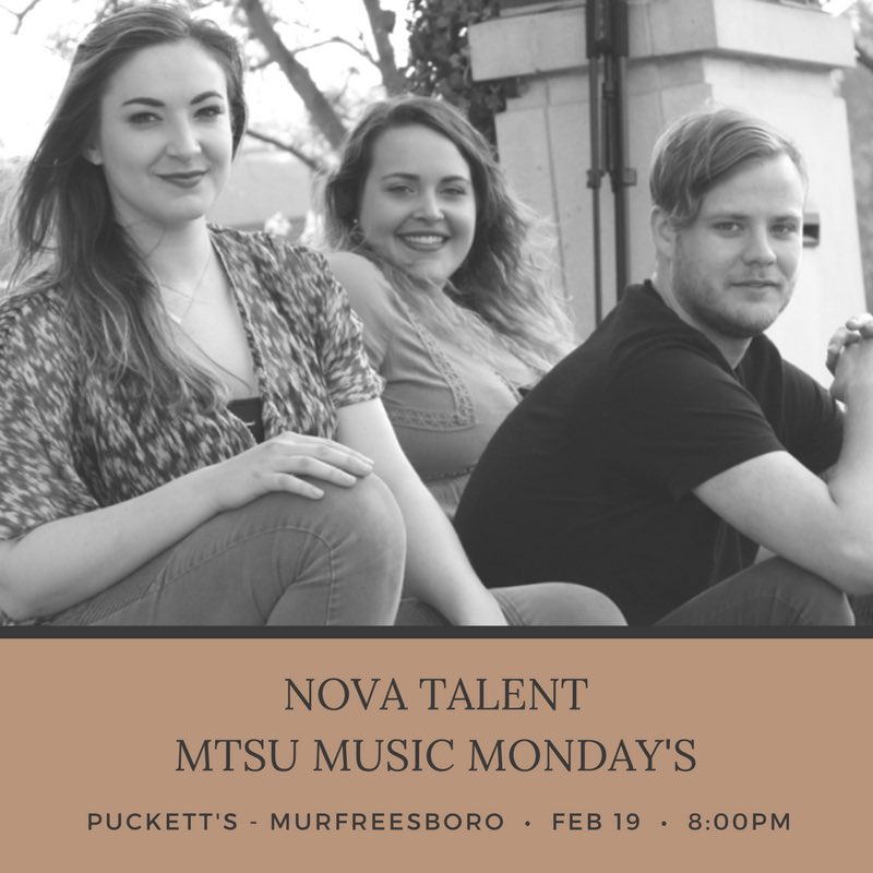 Rahsaan_96's tweet photo. Nova Talent is proud to announce our very first "MTSU Music Monday's" at Puckett's in Murfreesboro! Students who present their Student ID's get 10% off their meal! Come enjoy great food and great music with Lindsay Will, Luke Klingensmith and many more! 🎤🎸 https://t.co/uVpOX212Dk