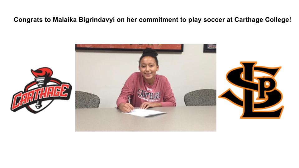 SLPGOPARK's tweet photo. Congrats to Malaika Bigrindavyi on her commitment to play soccer at Carthage College! https://t.co/VOepHNF9a4