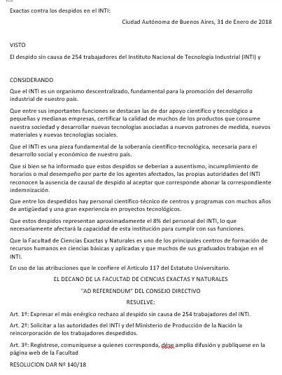DefLaCienArg's tweet photo. ⚙️La lucha de lxs trabajadorxs de @INTIArgentina contra los despidos y el desmantelamiento ya cuenta con el apoyo de las facultades de ciencias exactas de las tres universidades más grandes del país: @Exactas_UBA, @famaf_unc y @exactas_unlp 
#EnIntiNoSobraNadie #NoAlAjusteEnCyT https://t.co/8yEmzJSFZ5