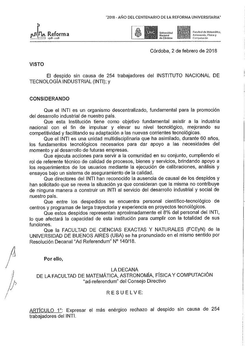 DefLaCienArg's tweet photo. ⚙️La lucha de lxs trabajadorxs de @INTIArgentina contra los despidos y el desmantelamiento ya cuenta con el apoyo de las facultades de ciencias exactas de las tres universidades más grandes del país: @Exactas_UBA, @famaf_unc y @exactas_unlp 
#EnIntiNoSobraNadie #NoAlAjusteEnCyT https://t.co/8yEmzJSFZ5