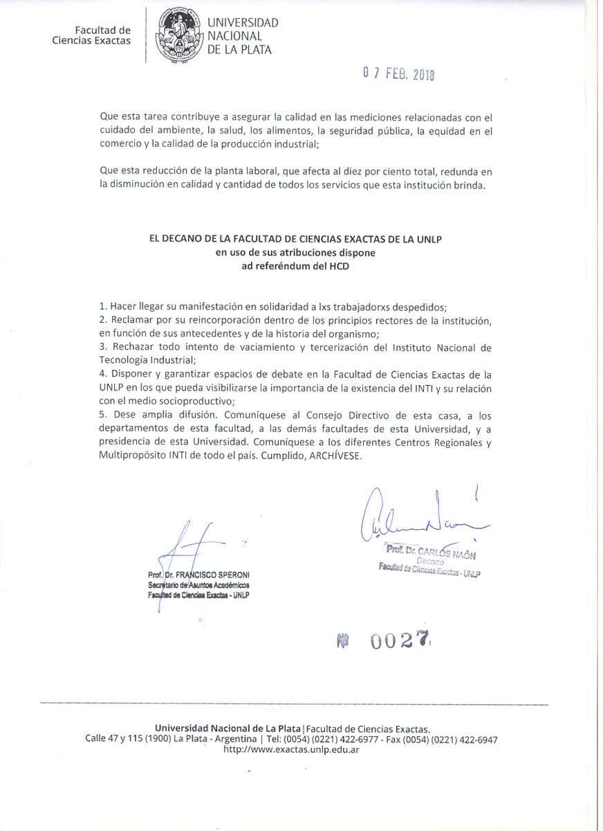 DefLaCienArg's tweet photo. ⚙️La lucha de lxs trabajadorxs de @INTIArgentina contra los despidos y el desmantelamiento ya cuenta con el apoyo de las facultades de ciencias exactas de las tres universidades más grandes del país: @Exactas_UBA, @famaf_unc y @exactas_unlp 
#EnIntiNoSobraNadie #NoAlAjusteEnCyT https://t.co/8yEmzJSFZ5