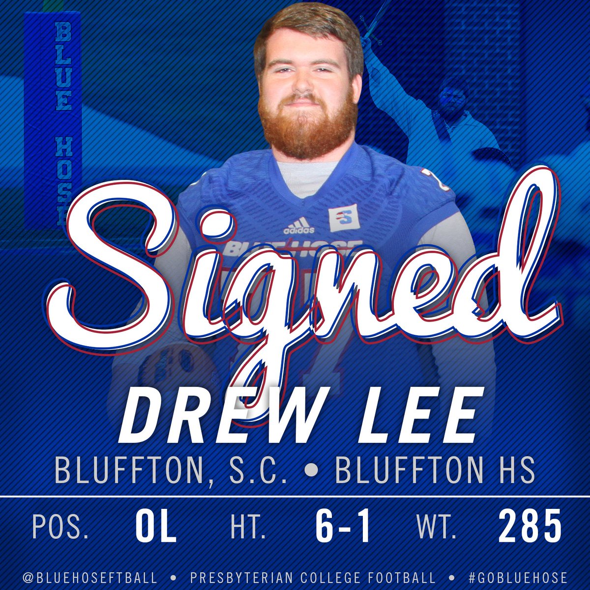 BlueHoseFB's tweet photo. Welcome to Presbyterian College, from Bluffton, S.C., Drew Lee!

#NSD18 #GoBlueHose https://t.co/4xipvBOHiK