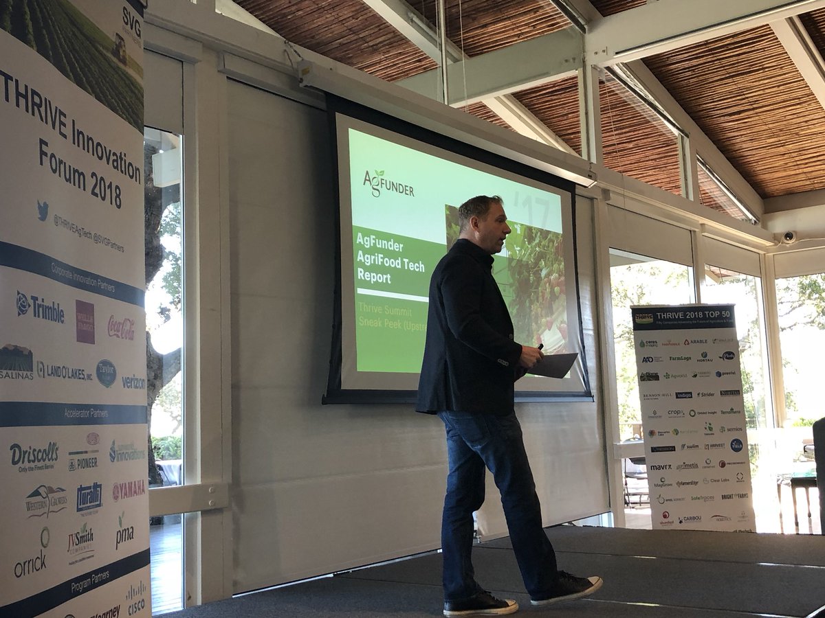 cjhartnett's tweet photo. #AgTech 2017 investment was $4.5B 36% up by @AgFunder CEO founder @robleclerc on stage at @THRIVEAgTech #thriveforum #sneakpeak @svgpartners https://t.co/3KIYb3XQKY