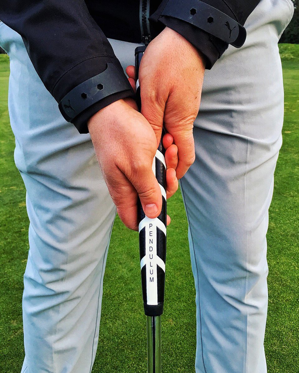 PendulumGolf's tweet photo. PGA Professional and EuroPro Tour player @PaulNewmanPGA using his brand new @PendulumGolf Putter Grip! He has a slower tempo to his putting stroke and prefers the putter head to feel heavier, therefore we fitted him for the 45.G Large Putter Grip in Black/White! #puttergrip #golf https://t.co/Q75uTMcG42