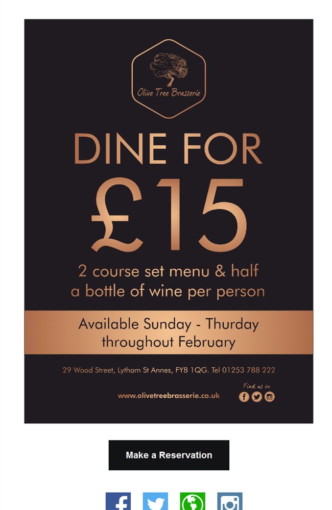 Enjoy 2 courses PLUS wine for just �15 this month! bit.ly/2DF2Hmx