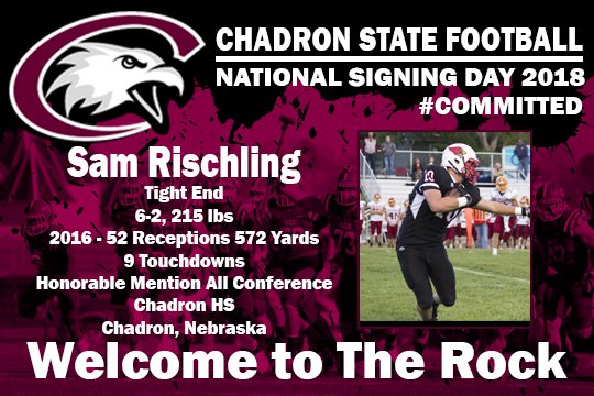 #WelcomeToTheRock Sam Rischling!
Fr., TE, 6-2, 215
Chadron, Neb. / Chadron HS